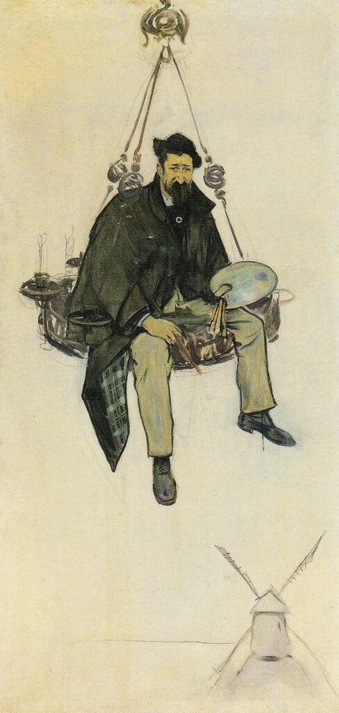 Retrato de Santiago Rusiñol dibujado por Ramon Casas hacia 1895