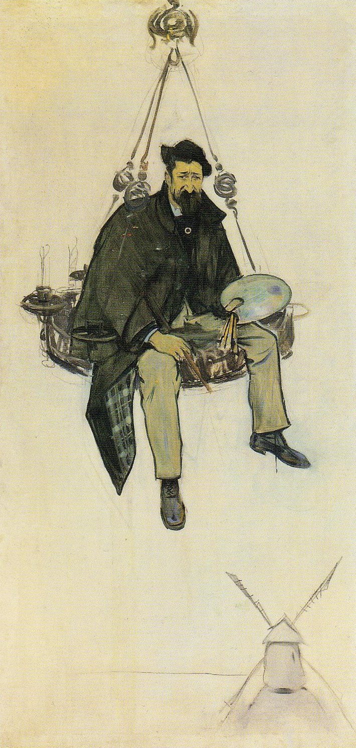 Retrato de Santiago Rusiñol dibujado por Ramon Casas hacia 1895